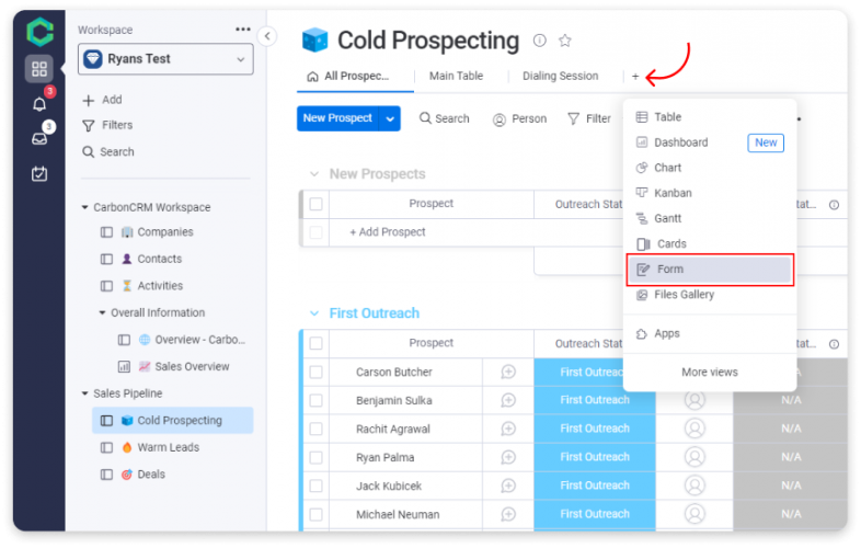 CarbonCRM Cold Prospecting, Adding a form view
