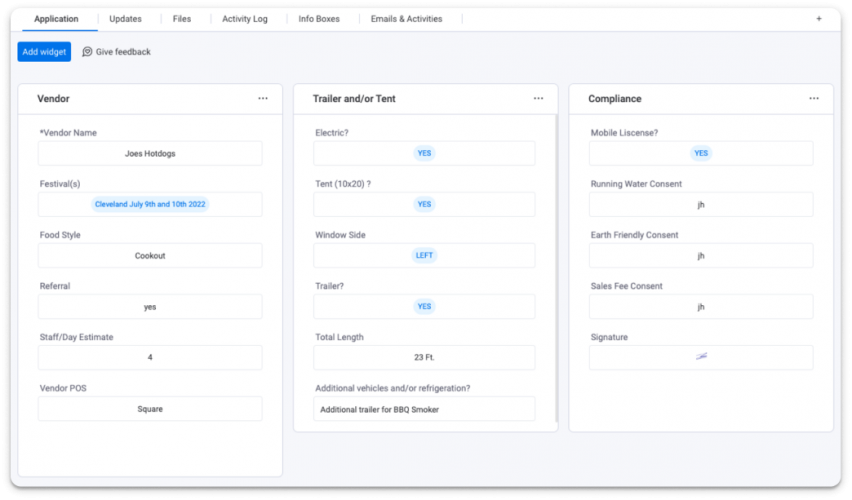 CarbonCRM Warm Leads Application view