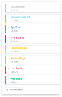 CarbonCRM Deal Management, Custom monday.com groups