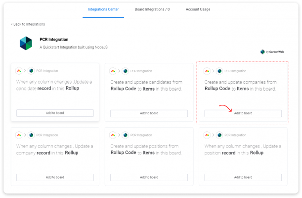 Create and update companies from Rollup Code to items in this board integration