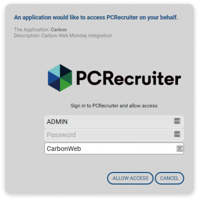 PCRecruiter monday.com authorization